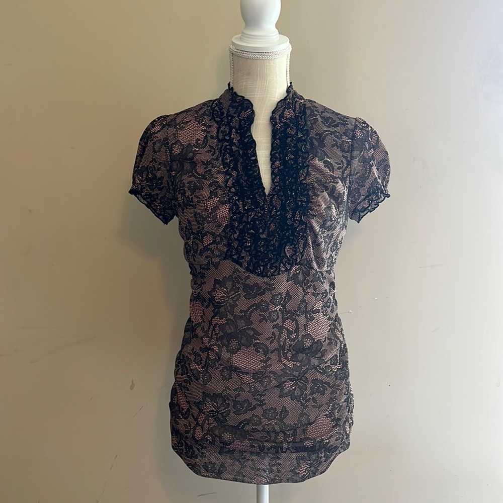 Maurice’s Womens Faux Lace Pink Black Top Size: M